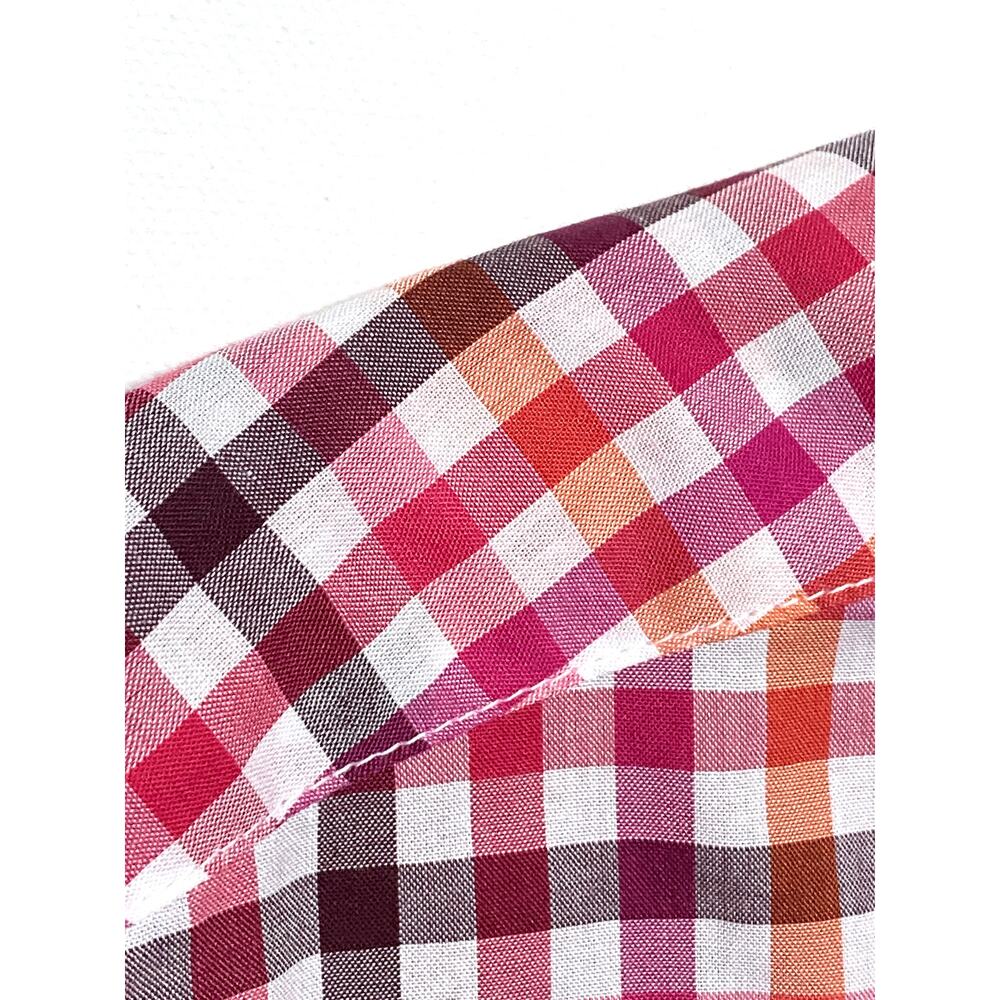 Saddlebred Wrinkle Free Button Shirt Mens L Plaid Checks Red Pink Preppy Casual - Picture 2 of 4